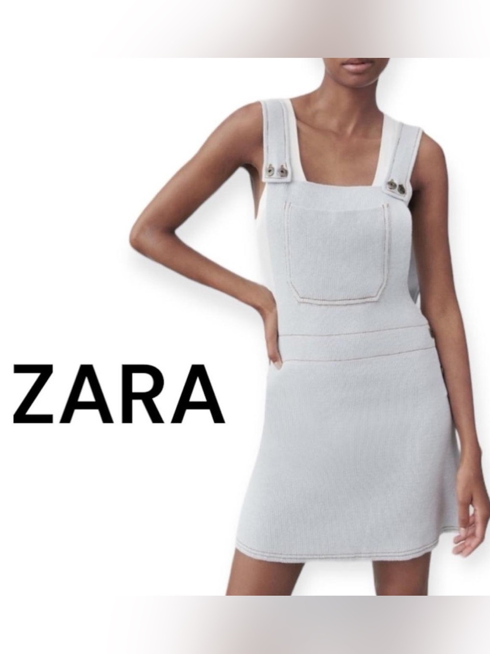 ZARA Jumpsuit dress Gray Knit Pinafore with Front Pocket. Great Condition